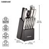 Farberware 5152497 15-Piece High-Carbon Stamped Stainless Steel Kitchen Knife Set with Wood Block, Steak Knives, Razor-Sharp, Black