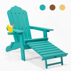 TALE Folding Adirondack Chair With Pullout Ottoman With Cup Holder, Oaversized, Poly Lumber,  For Patio Deck Garden, Backyard Furniture, Easy To (Option: AC02G)