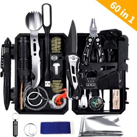 ANTARCTICA Emergency Survival Gear Kits 60 In 1, Outdoor Survival Tool With Emergency Bracelet Whistle Flashlight Pliers Pen Wire Saw For Camping (Option: 60in1)